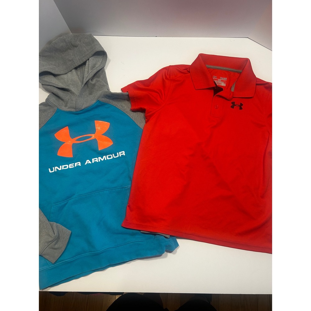 Under Armour Kids Hoodie and Polo Shirt Set, YLG/JG/G Size, Blue Orange Red